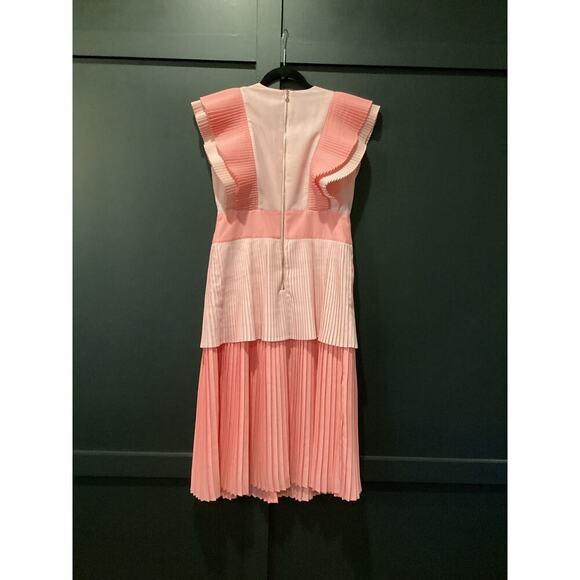 Emily Mccarthy Chloe Rose Petal Ruffle Pleated Short Sleeve Midi Dress S pink - Picture 7 of 12